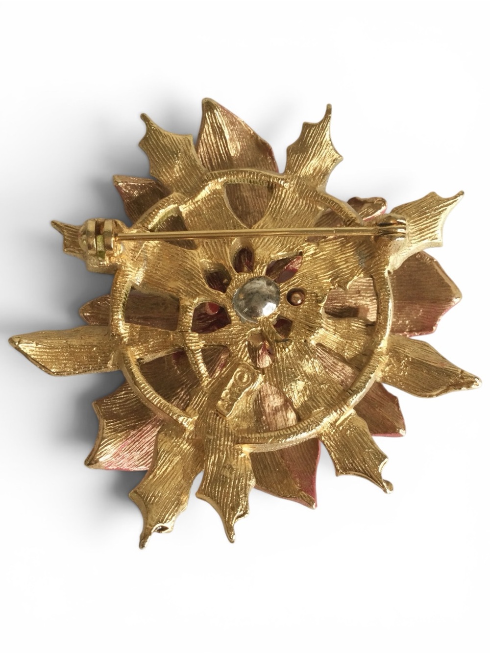 Vintage Signed ARTHUR PEPPER Red Enamel Poinsettia Holiday Brooch – Gold‑Tone - Picture 10 of 12